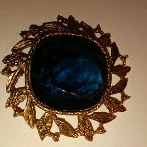 Vintage Blue Gem Brooch Unsigned Good Condition